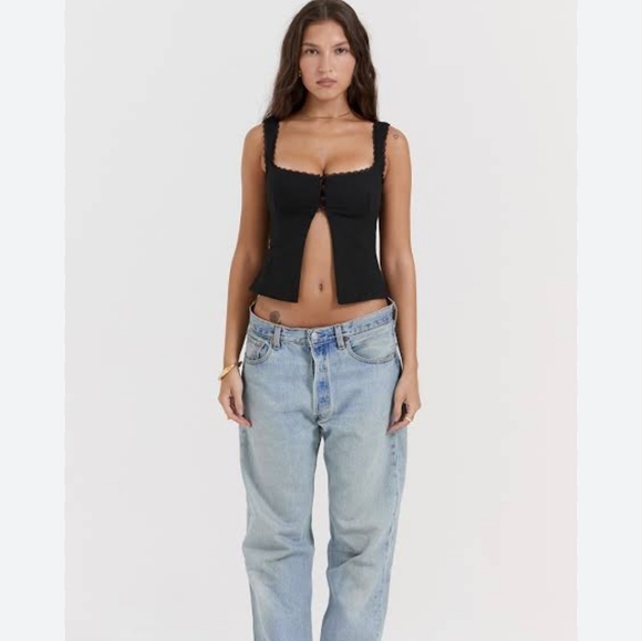 Noura black lace trim top - Picture 2 of 3